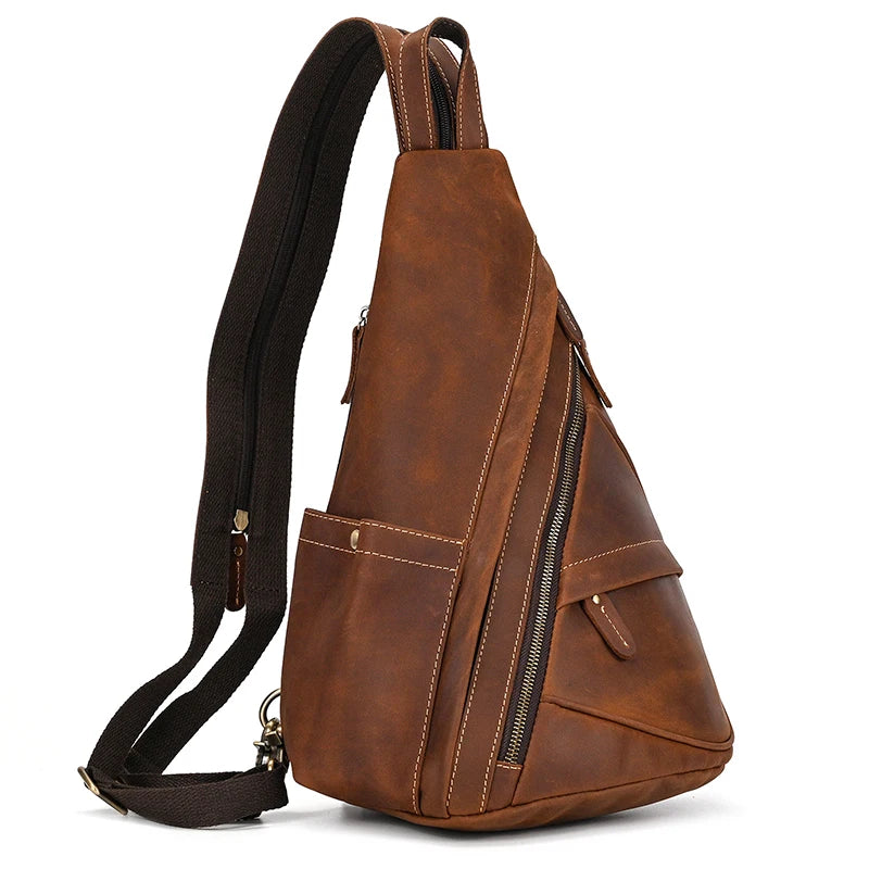 Single Shoulder Bagpack Genuine Leather Chest Bag Outdoor Riding Bag Chest Packs For Biker Men Male Sling Bags Cow Leather