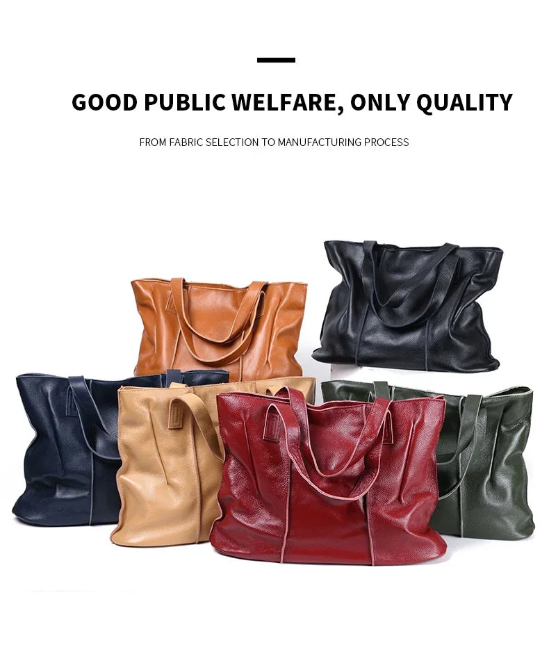 Women's Large Capacity Cowhide Handbag Female Retro Fashion Luxury Bags Ladies Real Natural Cow Leather Shoulder Bag for Lady