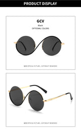 GCV Brand Hot Sale Avant-Garde Personality Women Female Gorgeous Sunglasses Round Frame Glasses Fashion Punk Style New Metal