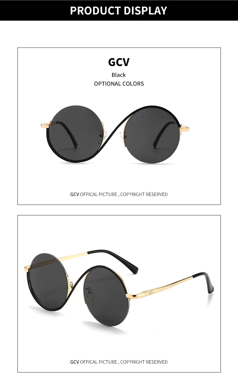GCV Brand Hot Sale Avant-Garde Personality Women Female Gorgeous Sunglasses Round Frame Glasses Fashion Punk Style New Metal