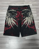 Men’s Y2K Gothic Embroidery Denim Shorts – Oversized Hip Hop Loose Fit