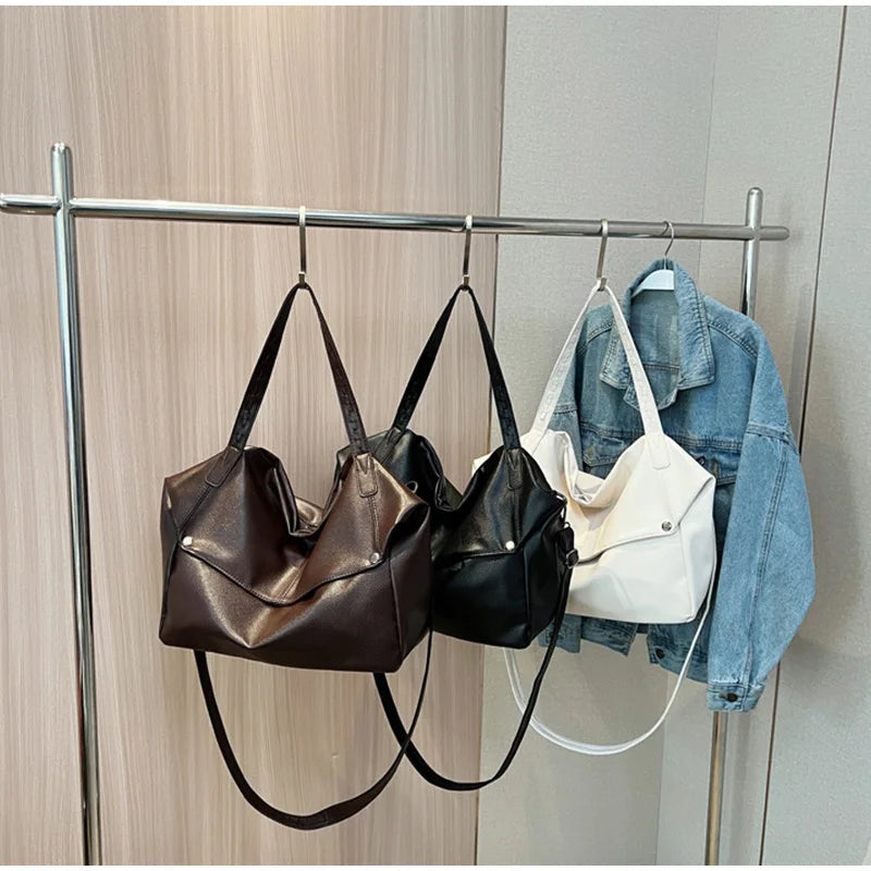 Large Capacity Solid Color Crossbody Shoulder Bag, Fashion Casual Versatile Shopper Tote Bag,Black/White Elegant Women Handbag