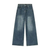 Men's Washed Blue Loose Straight-Leg Jeans