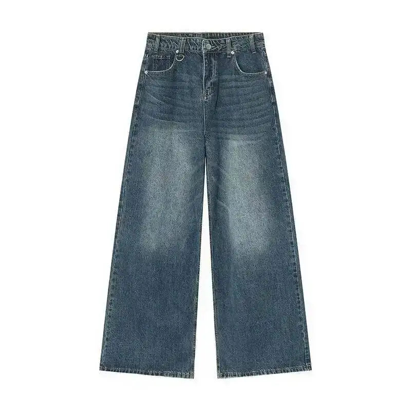 Men's Washed Blue Loose Straight-Leg Jeans