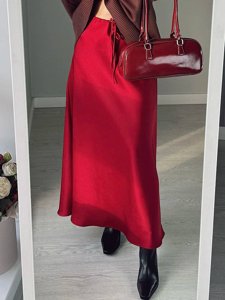 Women's Satin Maxi Skirt – Elegant Ankle-Length