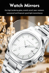 2025 New luxury military man watch square waterproof bright Date week men watch stainless steel Quartz men watches Reloj + box