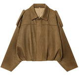 HXAO Suede Cropped Jacket Women's Bomber Jacket Oversized Batwing Sleeves Outerwears Lady Casual Loose Coat Street Style Jackets