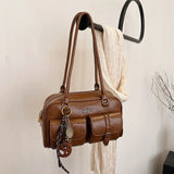 Women’s Coffee Brown Multi-Pocket Shoulder Bag | Vintage PU Leather Crossbody
