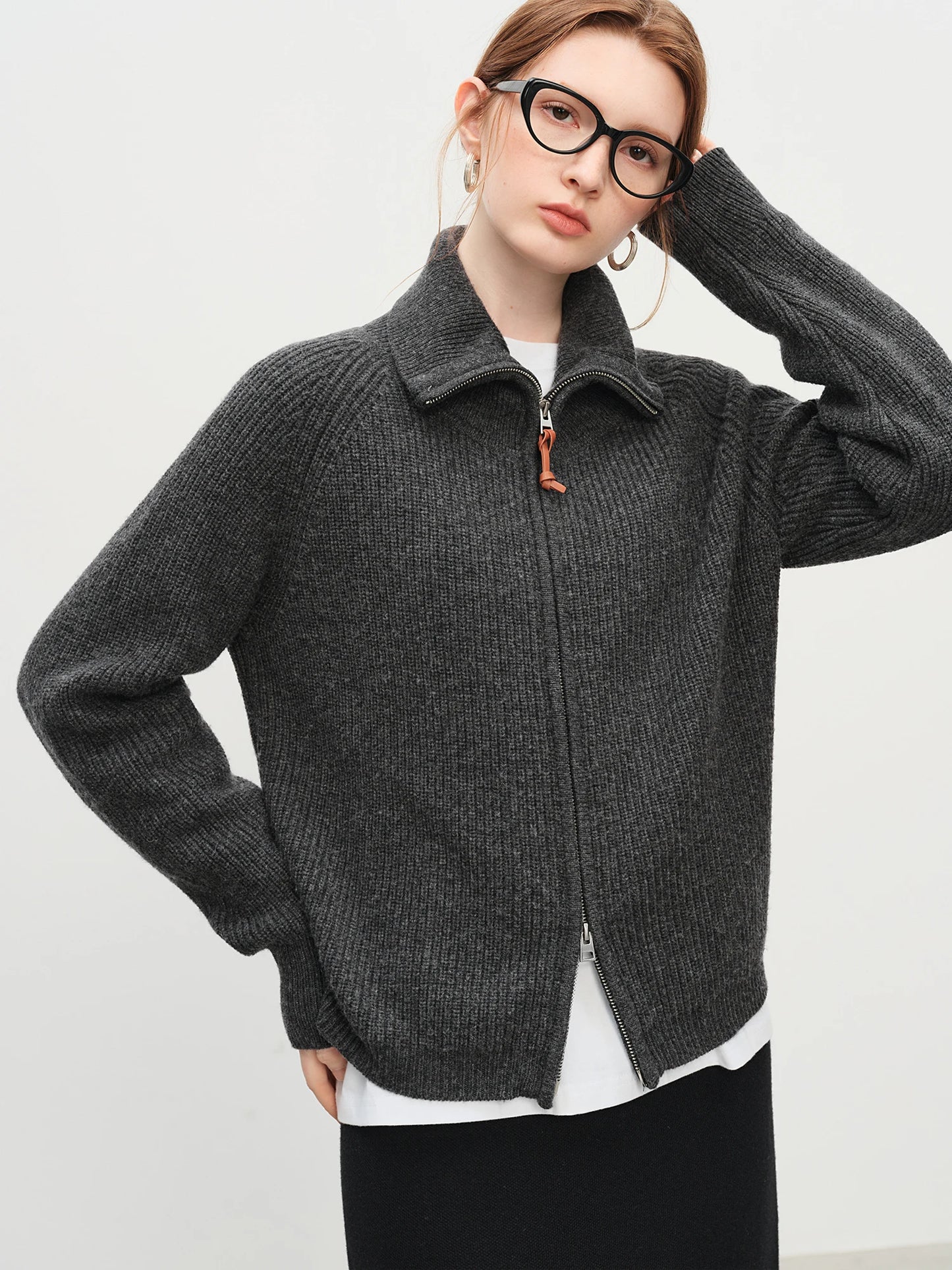 Women's Loose Fit Wool Blend Zipper Cardigan – Fall/Winter 2025 USA Style