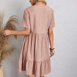 Elegant V-Neck Pleated A-Line Dress