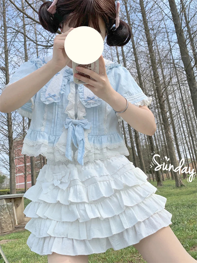 Kawaii Bow Mini Skirt – Ruffle Tiered A-Line