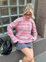 Vintage Striped Oversized Polo Shirt
