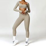 2-Piece Women's High-Waist Yoga Set – Seamless Long Sleeve Workout Suit