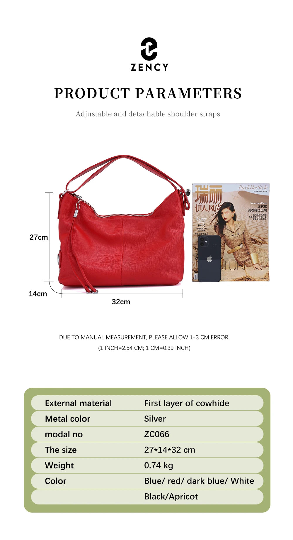 Zency 100% Genuine Leather Large Women Top Handle Shoulder Bag Tote Handbag Purse Black Leather Hobo Bag Underarm Zipper Bags