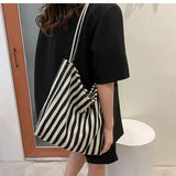 Female Casual Multifunctional Travel Top-handle Handbag Large Capacity Canvas Women Shopper Tote Simple Striped Shoulder Bag2025