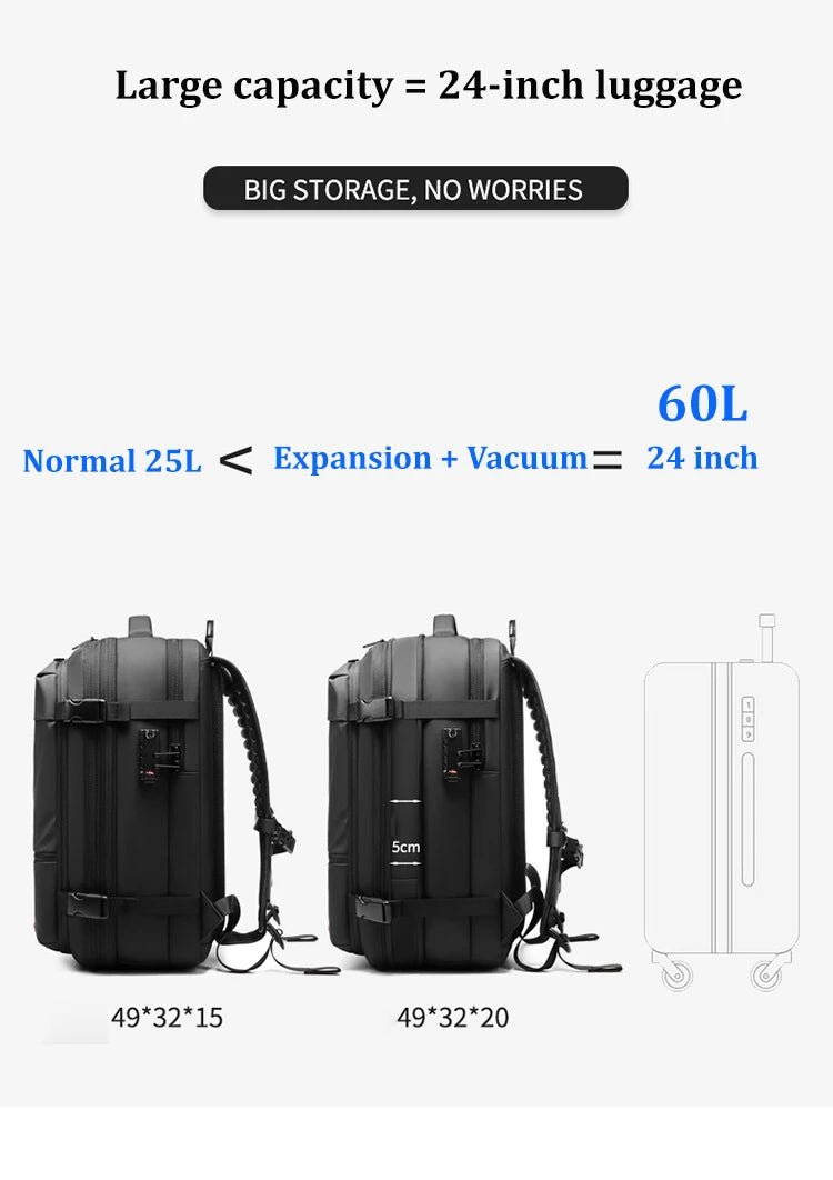 Vacuum Compression Travel Backpack – 17" Laptop & Adventure Ready