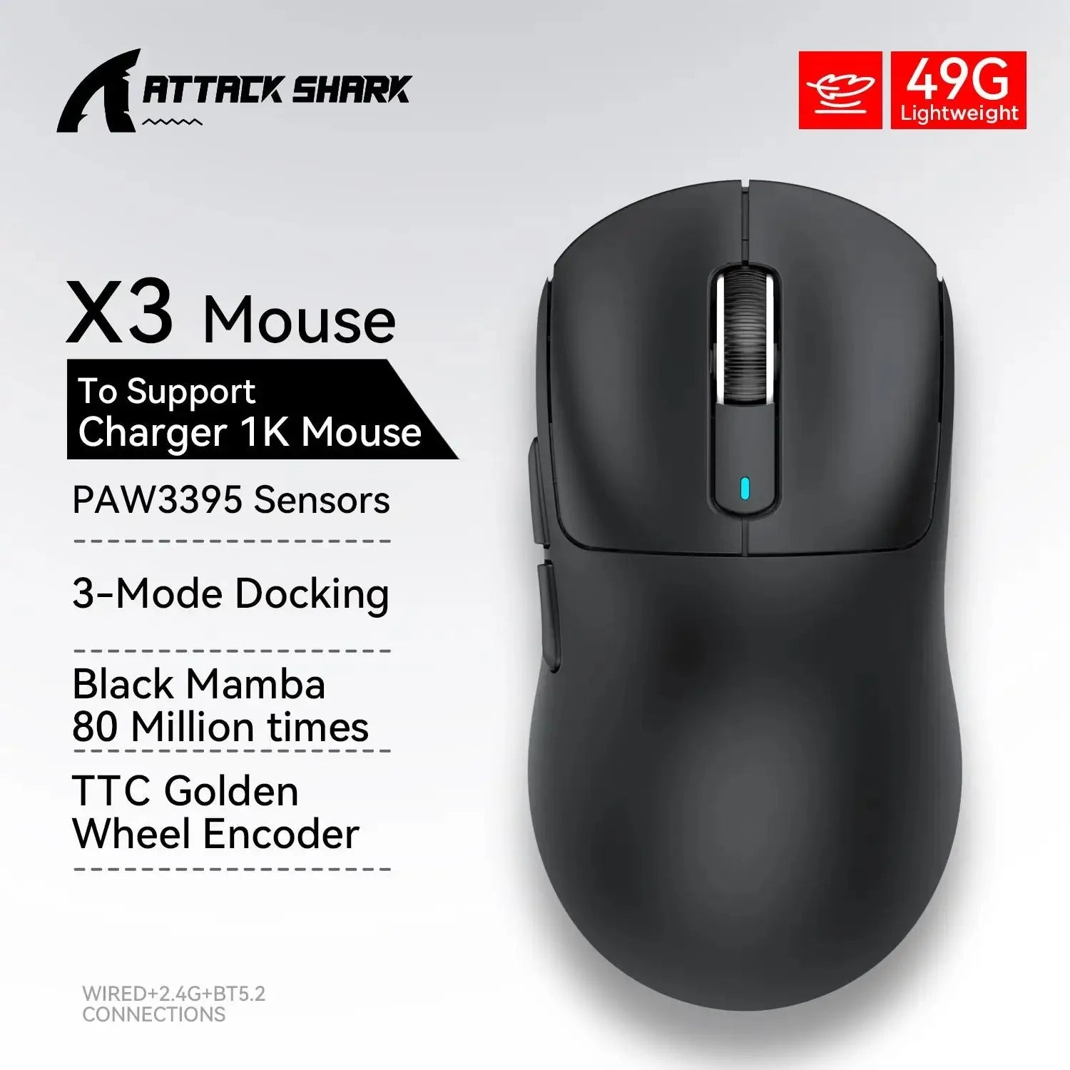 ATTACK SHARK X3/X3Pro Wireless Gaming Mouse PAW3395 26K DPI Tri-Mode Bluetooth Wired Ultra Lightweight High Quality Mouse