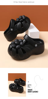 Women's Platform Clog Sandals with Flower Decor — EVA Wedge Beach Shoes