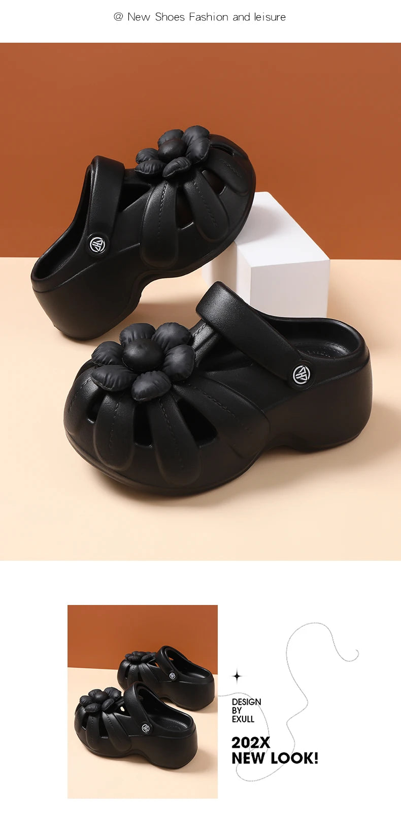 Women's Platform Clog Sandals with Flower Decor — EVA Wedge Beach Shoes