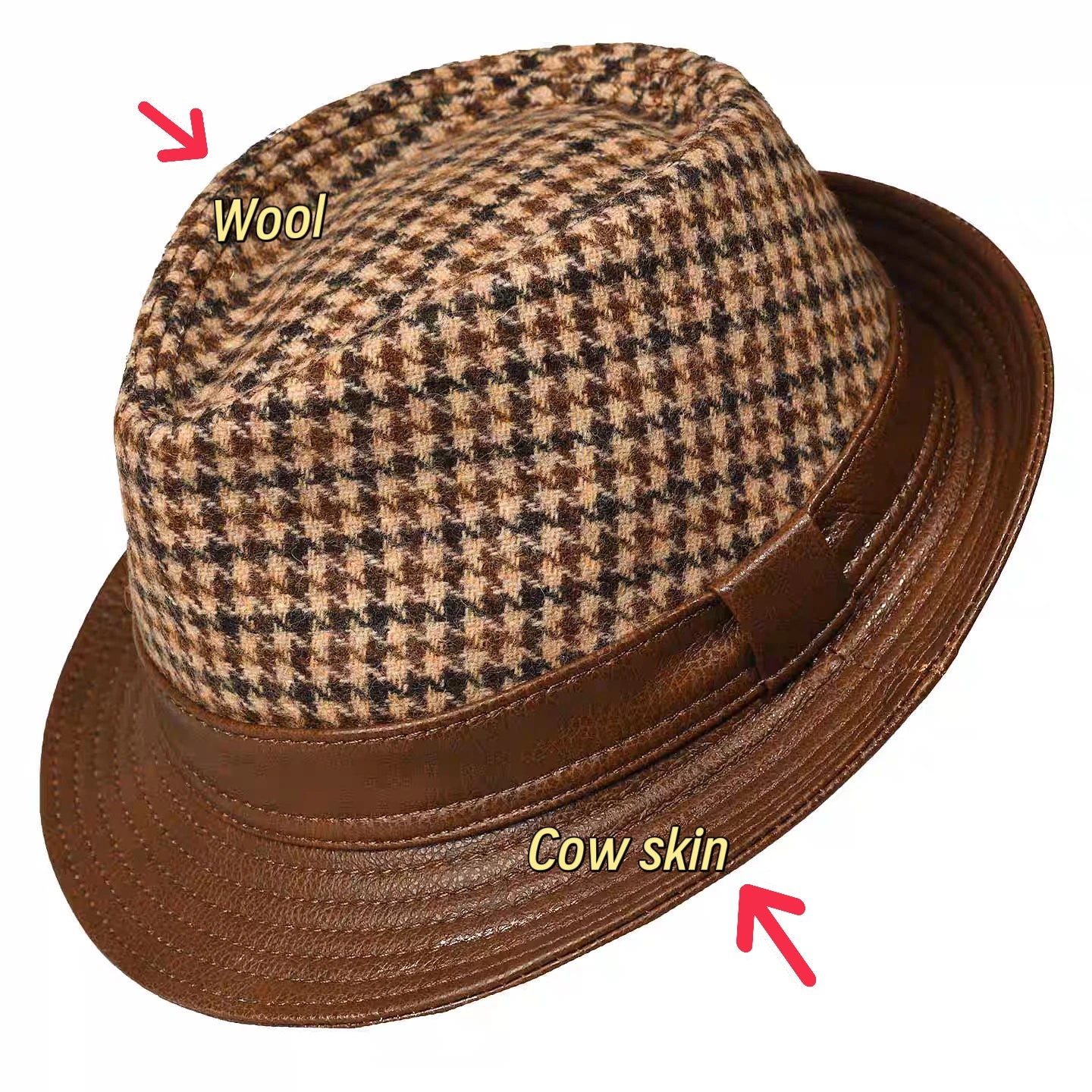 Men's Genuine Leather Cowhide Fedora Hat