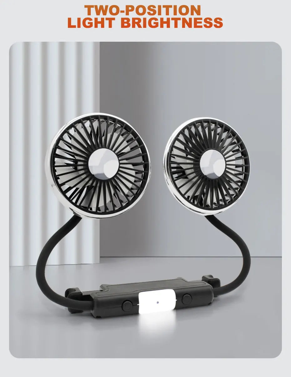 SEAMETAL Dual-Head USB Car Fan | 3-Speed 360° Cooling