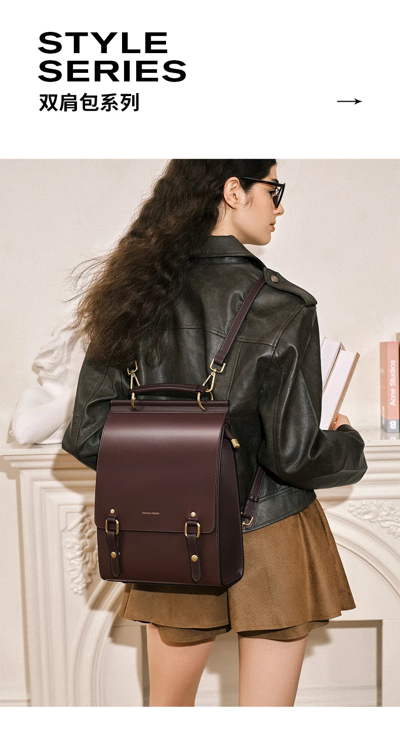 Cnoles Vintage Women's Leather Backpack Casual Shoulder Bag Travel Purse for Girls College School Book Bag