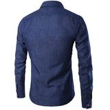 Mens Denim Shirts Long Sleeve Men Dress Shirt Fashion Slim Fit Style Navy Blue Jeans Male Shirt Longsleeve Shirt for Men