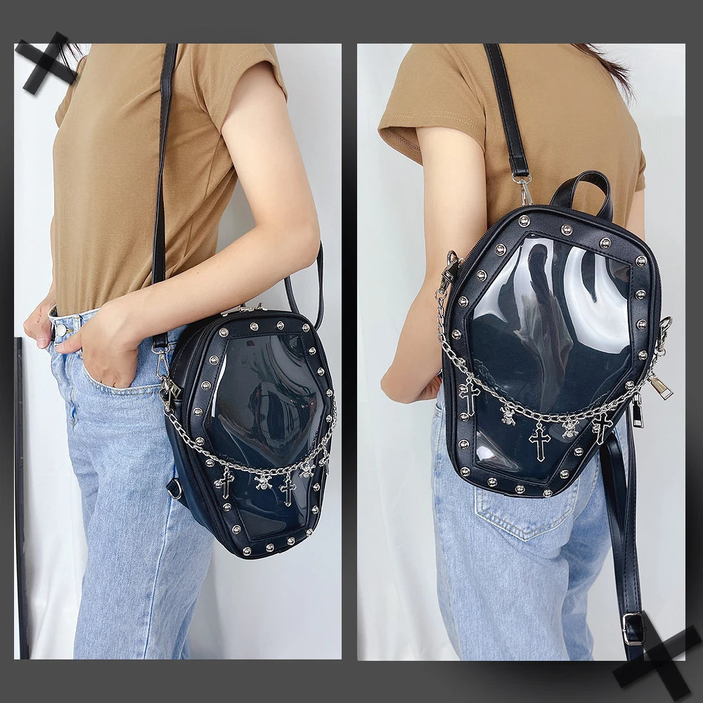 Gothic Punk Coffin Shape Ita Bag Women Clear Backpacks Dark Lolita Handbag and Shoulder Bag Girls Cosplay Designer 2 Insert
