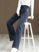 Winter Wide Leg Denim Pants Women Thicken Plush Velvet Lined High Waist Jeans Lace Up Warm Baggy Straight Vaqueros Pantalones