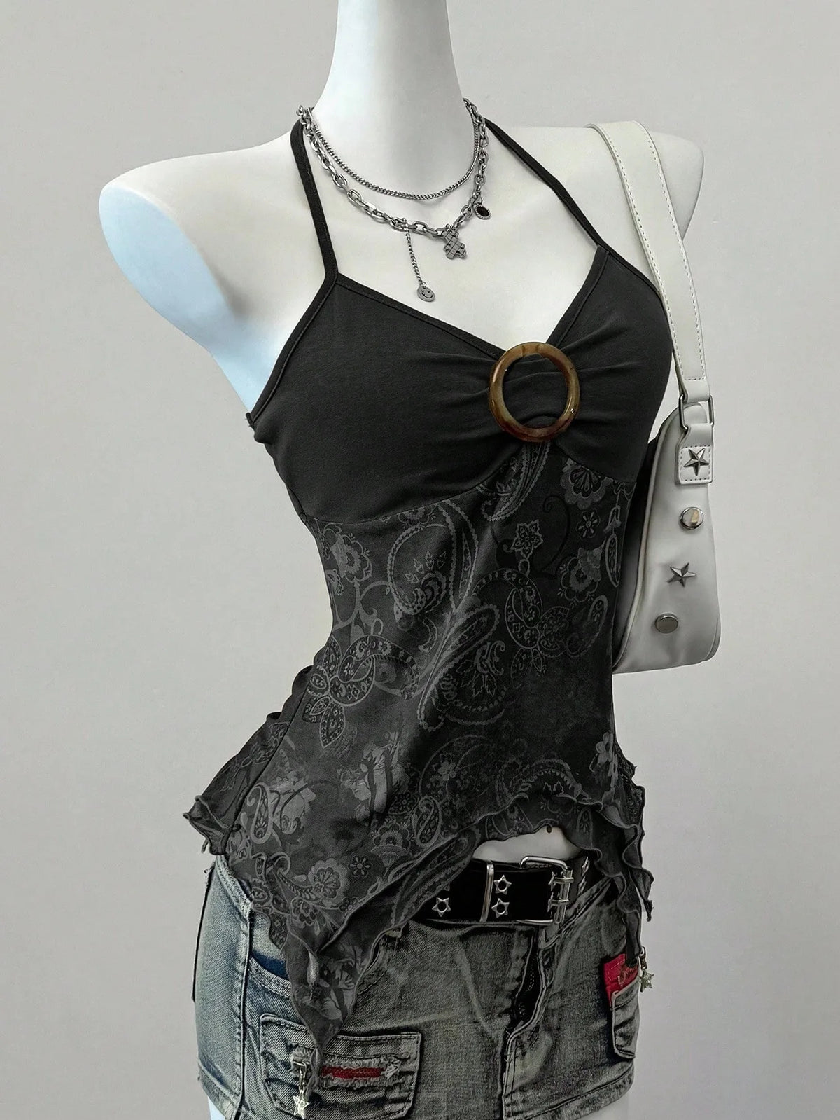 Women's Printed Mesh Halter Top