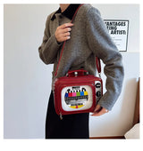 Cartoon Cute Handbags for Women Funny Retro TV Transparent Square Bag Fashion Leather Personalized Creative Shoulder Bag Woman