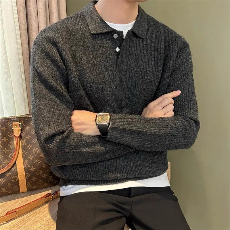 Men's Knit Polo Sweater – Long Sleeve Pullover