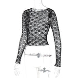 Elegant Sheer Lace Long Sleeve Crop Top