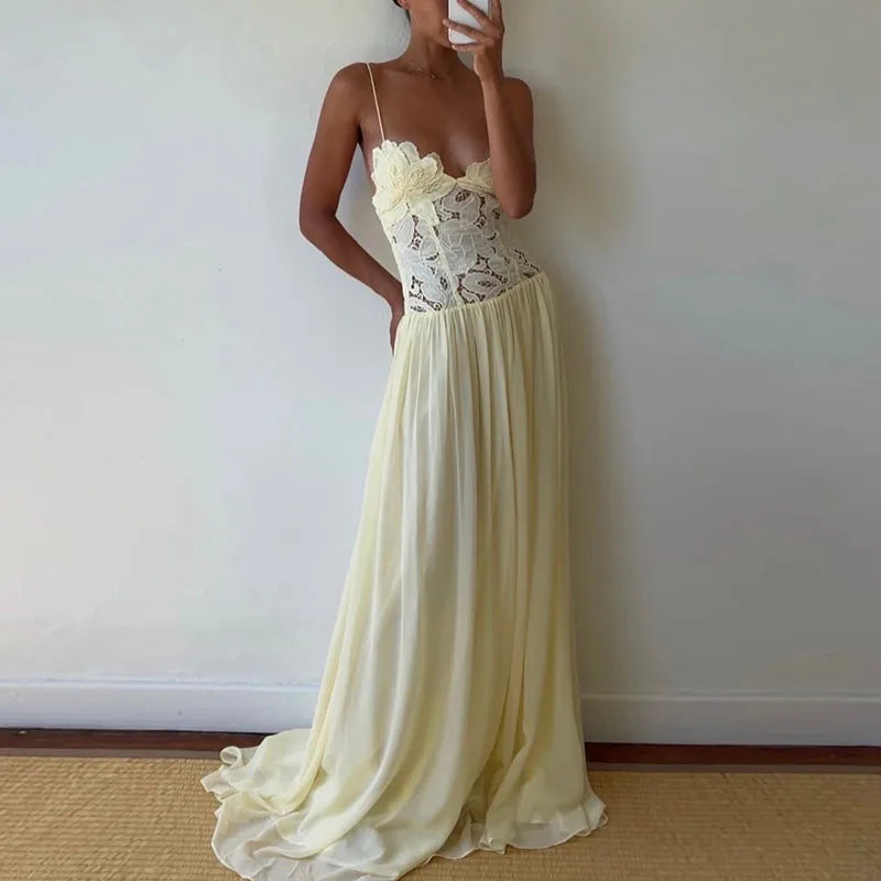 Lace Patchwork Ankle-Length Dress for Women