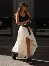Women's Cotton Ruched Midi Skirt – Elegant A-Line