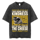 The Horrors Are Never Ending Yet I Remain Silly T-shirt Funny Japanese Style Frog Retro Washed T Shirt Men's Oversized Tees Tops