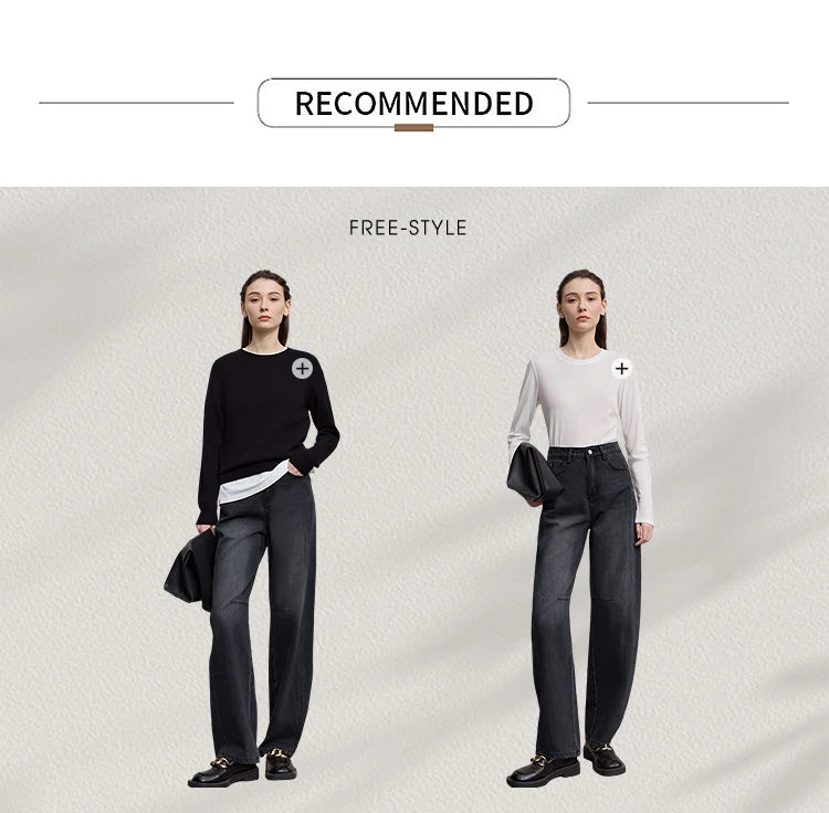 Amii casual Women's jeans 2025 Autumn new minimalist retro Women pants versatile loose cotton wide-leg trousers ladies 12553096