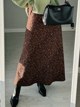 Leopard Print Suede Maxi Skirt – Women's Autumn Winter