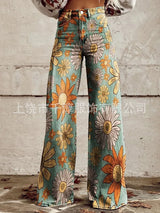 Women's 3D Print Wide-Leg "Jeans" – Trendy Low-Waist Flare Pants