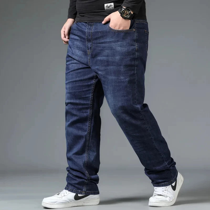 Plus Size Men's Jeans 10XL(160kg) Straight Leg Stretch Denim Pants For 160KG Heavyweight Blue/Black Big & Tall Casual Trousers