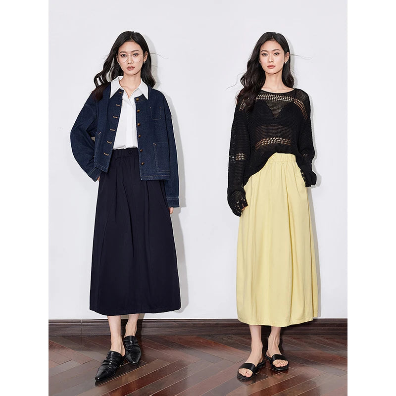 Toyouth Women's Cotton A-Line Midi Skirt | S–XL