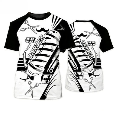 Men's Barber-Style Graphic Tee | Round Neck Short Sleeve