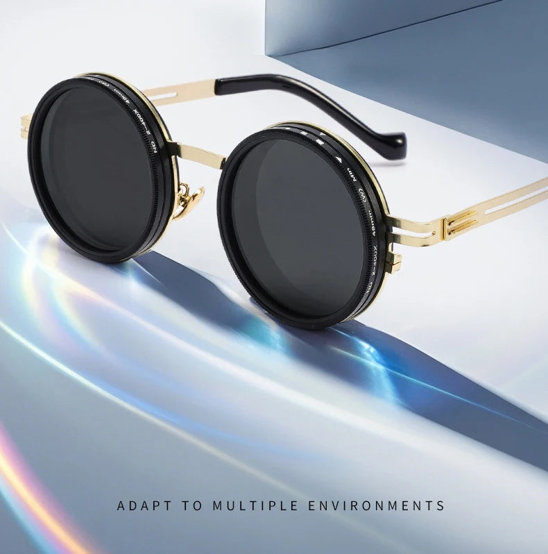 New Adjustable 1-9 Sunglasses Punk Polarized Sun Glasses Men Women Round ND Filter Lenses Retro Fishing Eyeglasses Shades