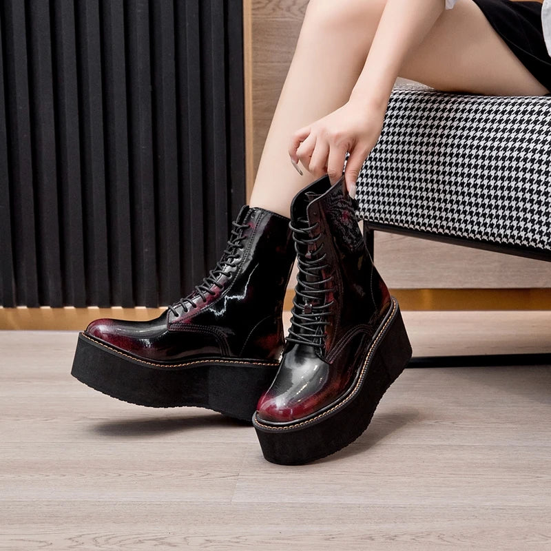 Genuine Leather Winter Wedge Boots