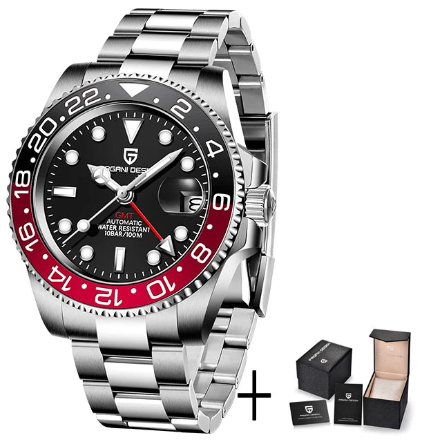 PAGANI DESIGN GMT Automatic Watch — Sapphire Crystal, 10-Bar Waterproof, 40mm