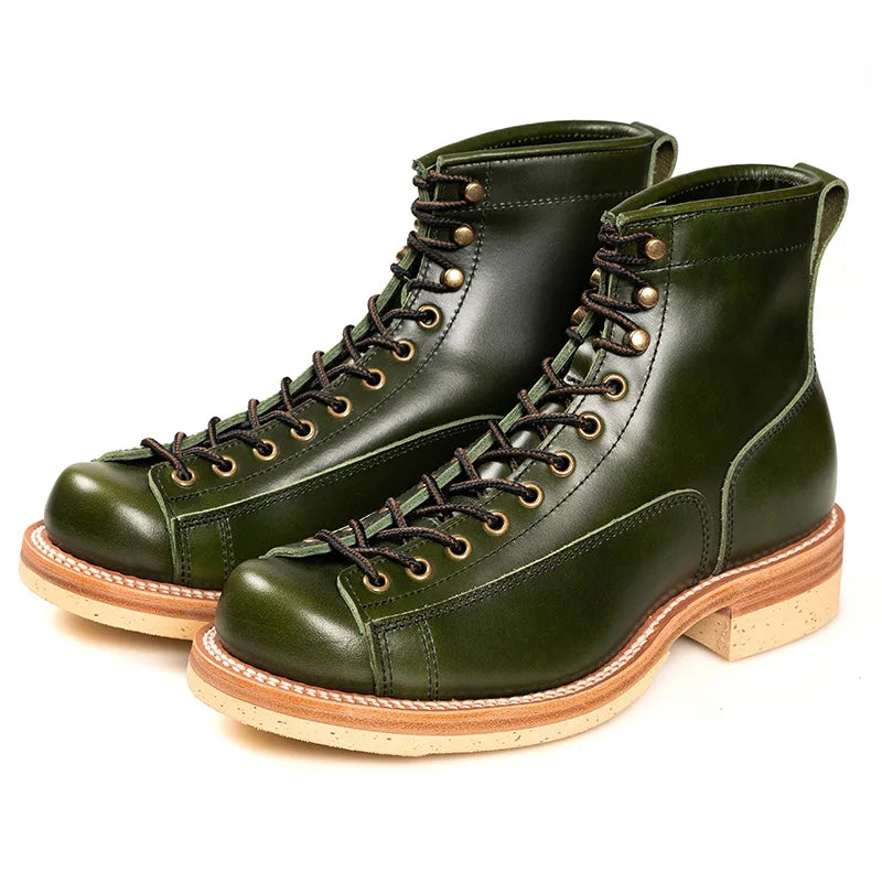 KOWM cow leather Hiking shoes Brown trekkin boots men  low cut workwear big toe shoes trendy casual ankle shoes walking sneakers
