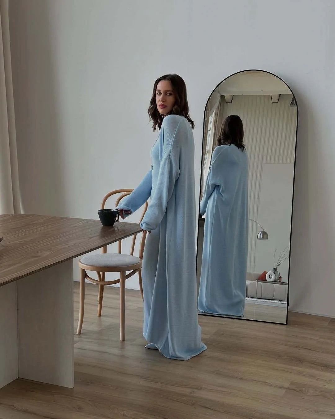 Hirsionsan Soft Loose Sets Women Two Pieces Long Sleeve Cardigan & Vest Dresses Elegant Female Hollow Outfits Cotton Tracksuit