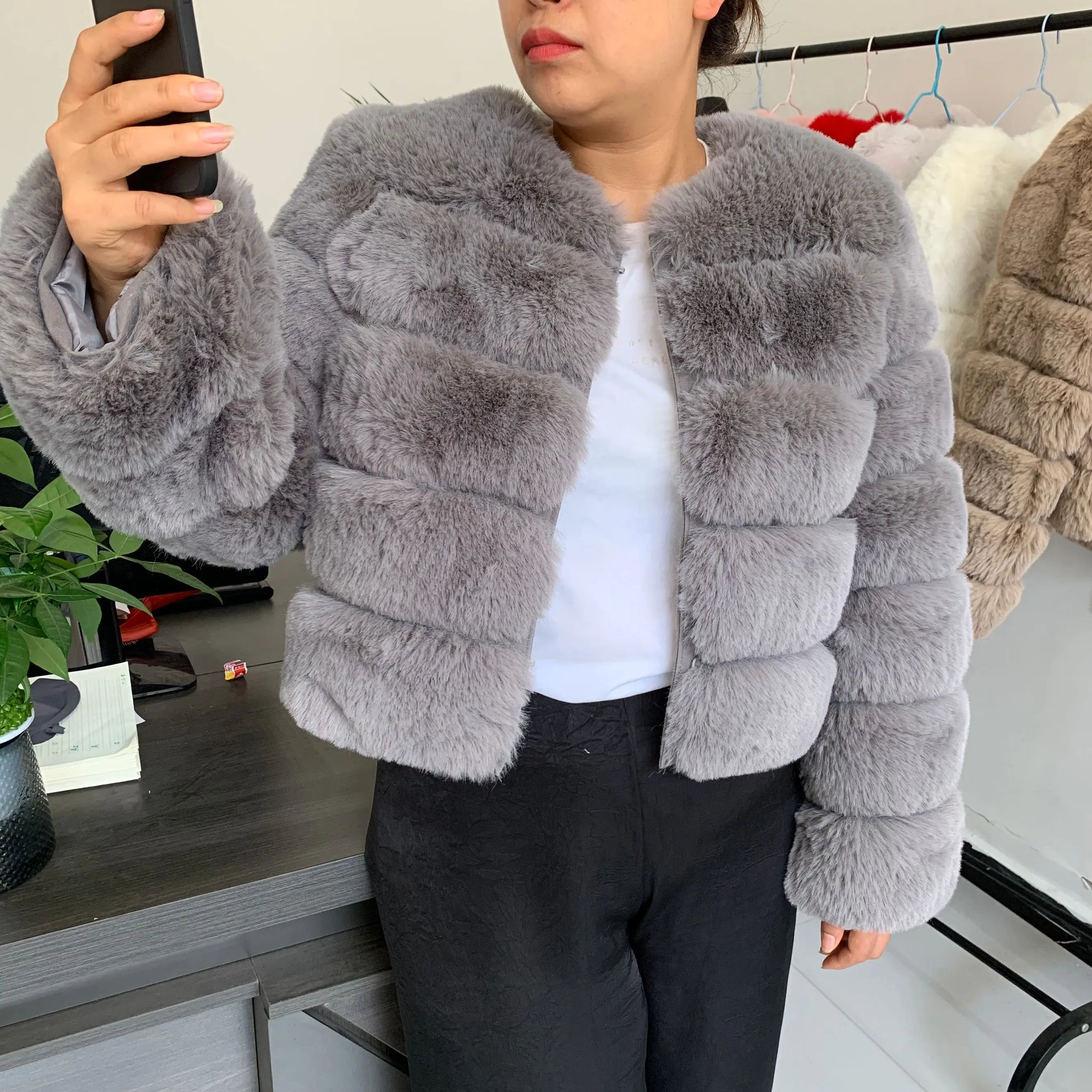 Elegant Winter Faux Fox Fur Crop Jacket