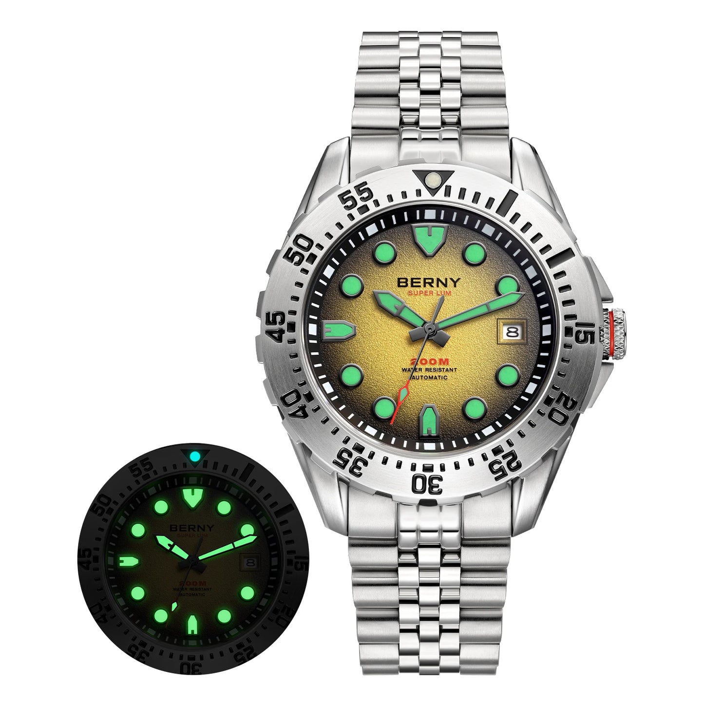 BERNY 20ATM Automatic Diver Watch for Men MIYOTA 8215 Top Accuracy 316L Steel Supper Luminous Sapphire AR Men's Diving Watches