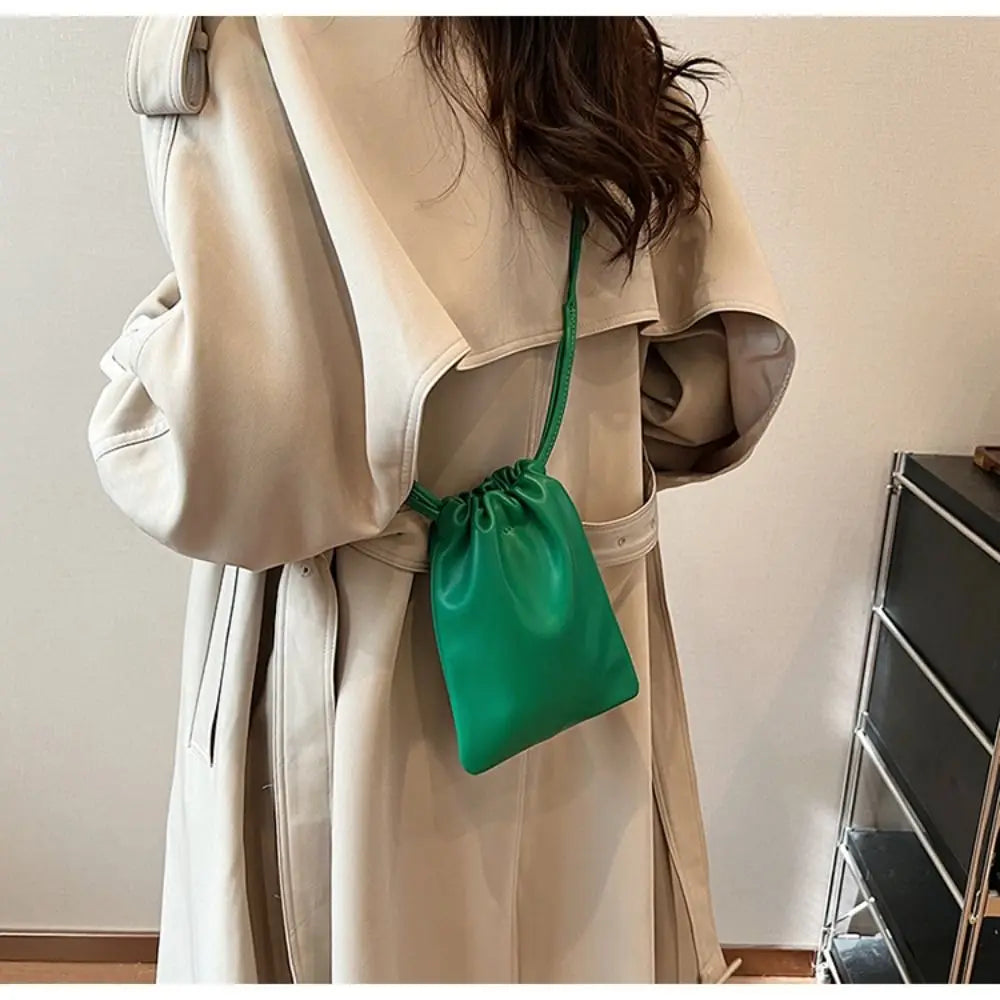 Portable Pu Leather Women Handbags Solid Flap Large Capacity Crossbody Bags Candy Color Mini Bucket Bag